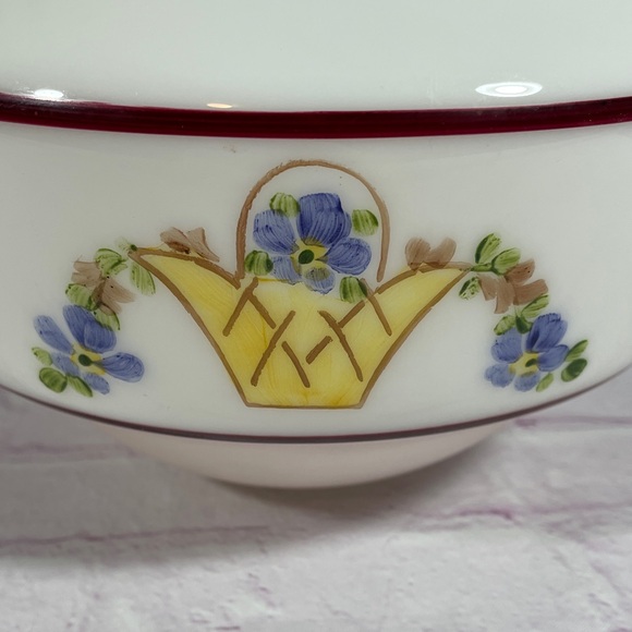 Vintage White Milk Glass Hand Painted Ceiling Light Shade - Picture 4 of 8